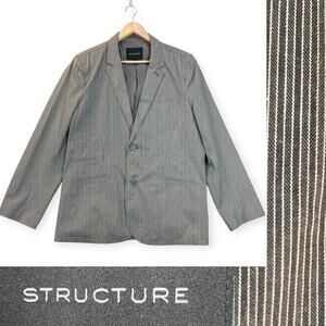 Structure Mens Blazer 100% Cotton Gray Pinstripe 2 Button Casual Sport Coat XL